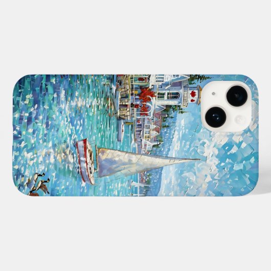 Coques Case-Mate iPhone Artwork côtier animé - Bateaux à voile, phare & (Verso (horizontal))
