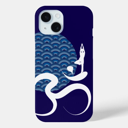 Coques Case-Mate iPhone Asiatique Bleu Yoga Moderne Zen Calligraphie Om Au (Verso)