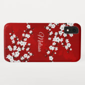 Coques Case-Mate iPhone Asie Floral Blanc Cerisier Fleur Rouge Monogramme (Dos (Horizontal))