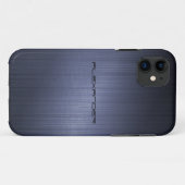 Coques Case-Mate iPhone Aspect en aluminium brossé bleu foncé - Monogramme (Dos (Horizontal))