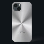 Coques Pour iPhone Aspect métallique en acier inoxydable gris-argent<br><div class="desc">Tons argentés brillant design métallique avec look acier inoxydable (illustration de la texture métallique). Il y a de nombreuses nuances de gris à noir brillant. Pas du vrai métal mais de l'image. Simple et élégant avec 3 initiales modernes personnalisables monogramme. Si vous avez besoin d'aide pour customiser un de mes...</div>