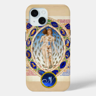 COQUE POUR iPhone 15 ASTROLOGIE ANTIQUE, SIGNES ZODIAQUES MONOGRAMME BL