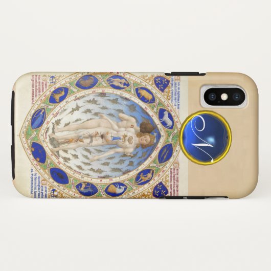 COQUES Case-Mate iPhone ASTROLOGIE ANTIQUE, SIGNES ZODIAQUES MONOGRAMME BL (Dos (Horizontal))