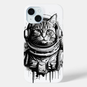 Coque Pour iPhone 15 Astronaute Chat Encre Art
