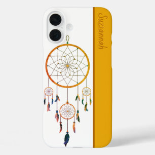 Coques iPhone 16 Plus Attrape-rêves Plumes Colorées Boho Nom personnalis