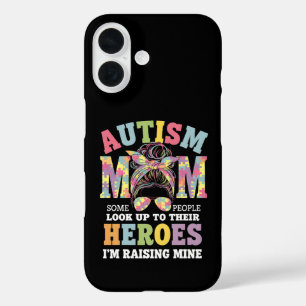 Coques iPhone 16 Autisme Maman Élever Héros Messy Bun Autistique