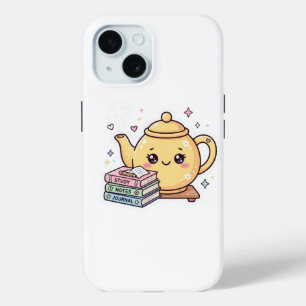 Coque Pour iPhone 15 Autocollant de cahiers de notes d'étude de théière