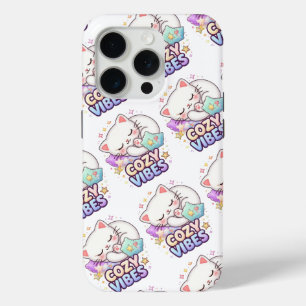 Coque iPhone 15 Pro Autocollant de chat Cozy Vibe Joli chat endormi