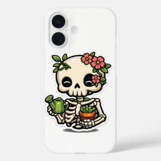 Coques iPhone 16 Autocollant de jardinier squelette floral Kawaii m