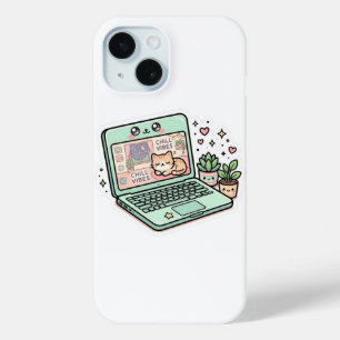 Coque Pour iPhone 15 Autocollant de PC Kawaii Mignon et Détente