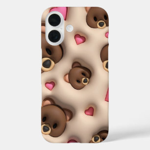 Coques iPhone 16 Autocollant iPhone Cœur Ourson Mignon