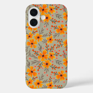 Coques iPhone 16 Automne Automne Floral Motif Sage Vert