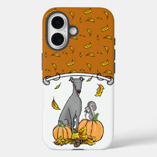Coques iPhone 16 Automne Greyhound (gris) Chien Citrouille Feuilles