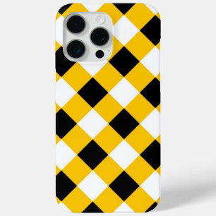 Coque iPhone 15 Pro Max Automne Noir Jaune et blanc Plaid Motif