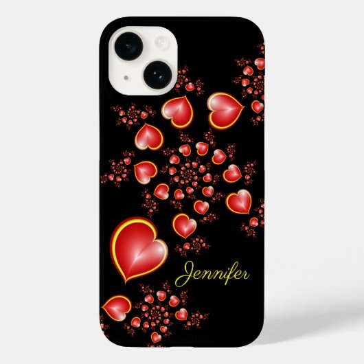 Coques Case-Mate iPhone Avec beaucoup d'amour Rouge Jaune Coeurs Fractal A (Verso)