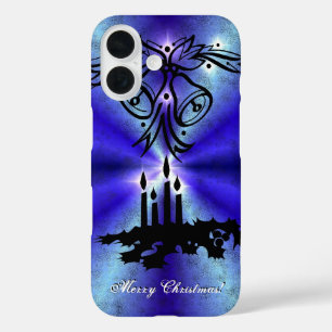 Coques iPhone 16 Avent, Artdeco de Noël sur bleu vert arc-en-ciel