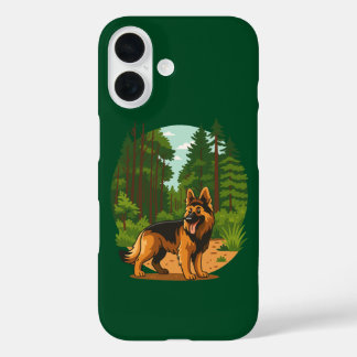 Coques iPhone 16 Aventure de chien berger allemand en forêt