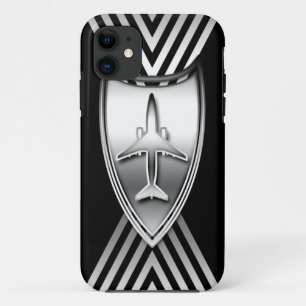 Coques Pour iPhone Avion argenté et noir géométrique