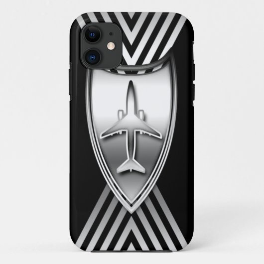Coques Case-Mate iPhone Avion argenté et noir géométrique (Dos)