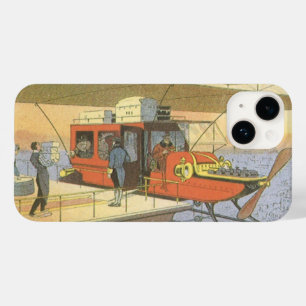 Coque Pour iPhone 14 Avion de science-fiction vintage Hélicoptère Limo