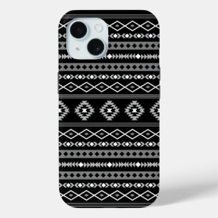 Coque Pour iPhone 15 Aztec blanc gris noir Motifs mélangés Motif