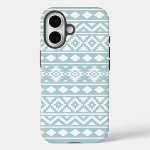 Coques iPhone 16 Aztec Essence Ptn III Blanc sur Canard Oeuf Bleu