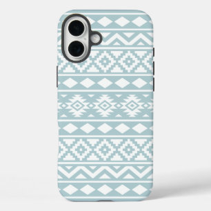 Coques iPhone 16 Plus Aztec Essence Ptn III Blanc sur Canard Oeuf Bleu