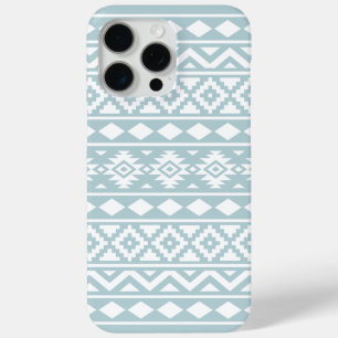 Coque iPhone 15 Pro Max Aztec Essence Ptn III Blanc sur Canard Oeuf Bleu