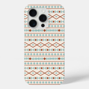 Coque iPhone 15 Pro Aztec Formes Motif rouille crème Turquoise