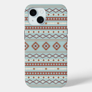 Coque Pour iPhone 15 Aztec Mixte Motif Motif Rusts Crème Bleu