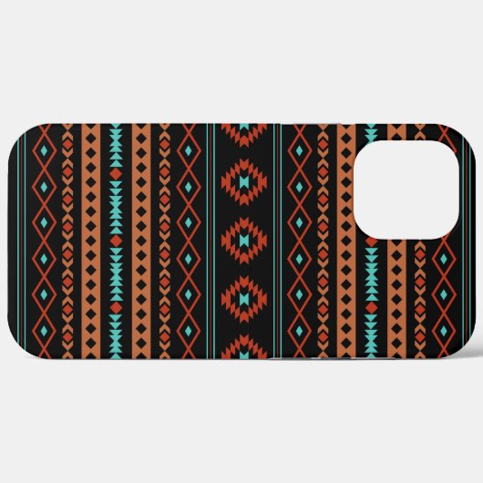 Coques Case-Mate iPhone Aztec Rusts Turquoise Noir Motifs mélangés Motif (Verso (horizontal))