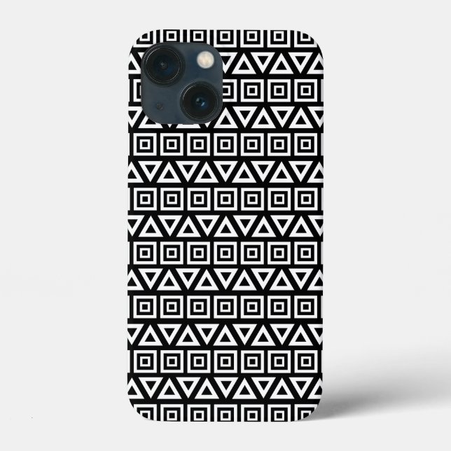 Coques Case-Mate iPhone Aztec Triangles+Motif Carré blanc sur noir (Verso)