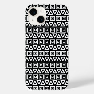 Coque Pour iPhone 14 Aztec Triangles+Motif Carré blanc sur noir