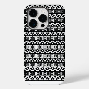 Coque Pour iPhone 14 Pro Aztec Triangles+Motif Carré blanc sur noir