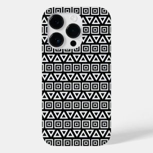 Coque Pour iPhone 14 Pro Aztec Triangles+Motif Carré blanc sur noir
