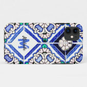 Coques Case-Mate iPhone Azulejo Motif espagnol Carreaux marine Monogramme  (Dos (Horizontal))