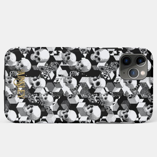 Coques Case-Mate iPhone B/W Crâne Optique Motif Gothique Illusion Cube (Dos (Horizontal))