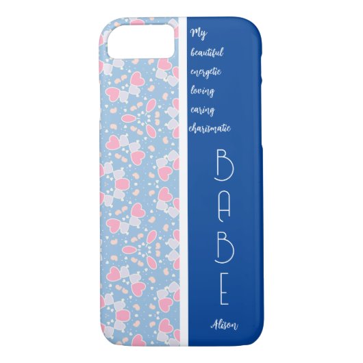 Coques Case-Mate iPhone BABE Blue Hearts Motif modifiable (Dos)