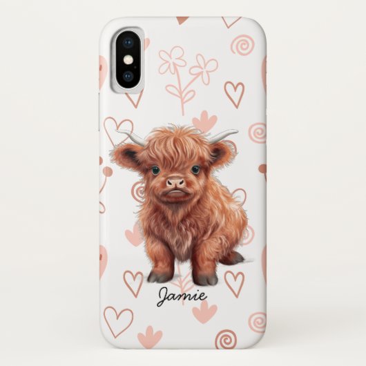 Coques Case-Mate iPhone Baby Highland Cow Nom personnalisé (Dos)
