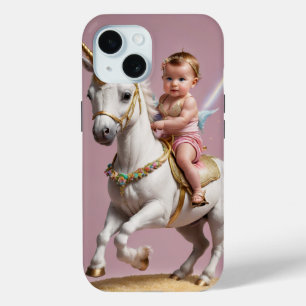 Coque Pour iPhone 15 Baby Riding A Unicorn
