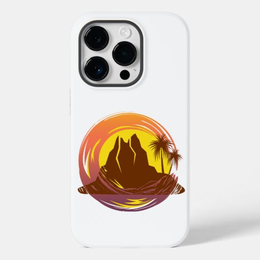 Coques Case-Mate iPhone Badge avec paysage volcanique tropical et palmiers (Verso)