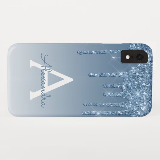 Coques Case-Mate iPhone Bague bleue | Monogramme Parties scintillant étinc (Dos (Horizontal))