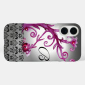 Coques Case-Mate iPhone BAIES, BAIES DAMASK MONOGRAM rose, blanc noir (Verso (horizontal))