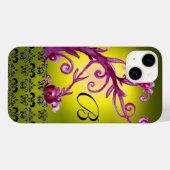 Coques Case-Mate iPhone BAIES, BERRIES DAMASK MONOGRAM rose noir (Verso (horizontal))