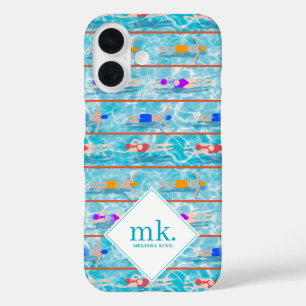 Coques iPhone 16 Baignade Laps Eau Equipe Motif Monogramme