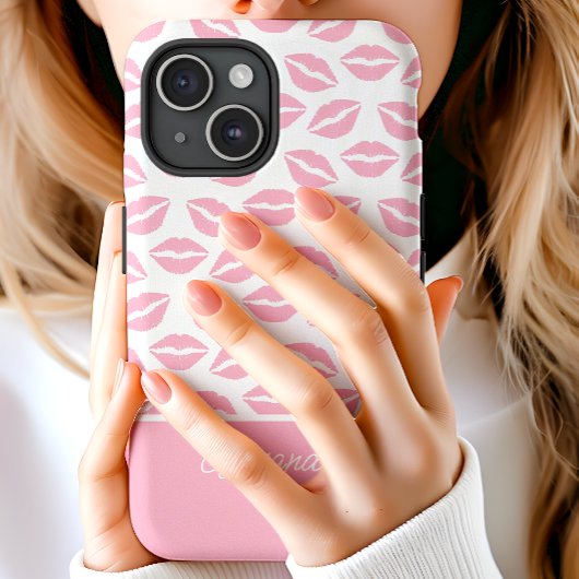 Coques Case-Mate iPhone Baisers à lèvres rose mignon Nom du script