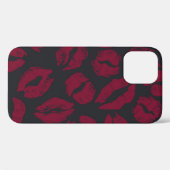 Coques Case-Mate iPhone Baisers en bâton à lèvres : empreintes rouges fonc (Verso (horizontal))