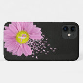 Coques Case-Mate iPhone Baisson rose en ruban sur cuir noir (Dos (Horizontal))