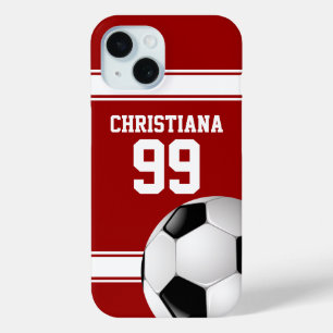 Coque Pour iPhone 15 Bal de soccer Jersey cool rouge et blanc