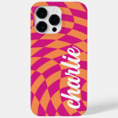 Coques Case-Mate iPhone Balayage de damier rétro vague chaude rose orange (Verso)